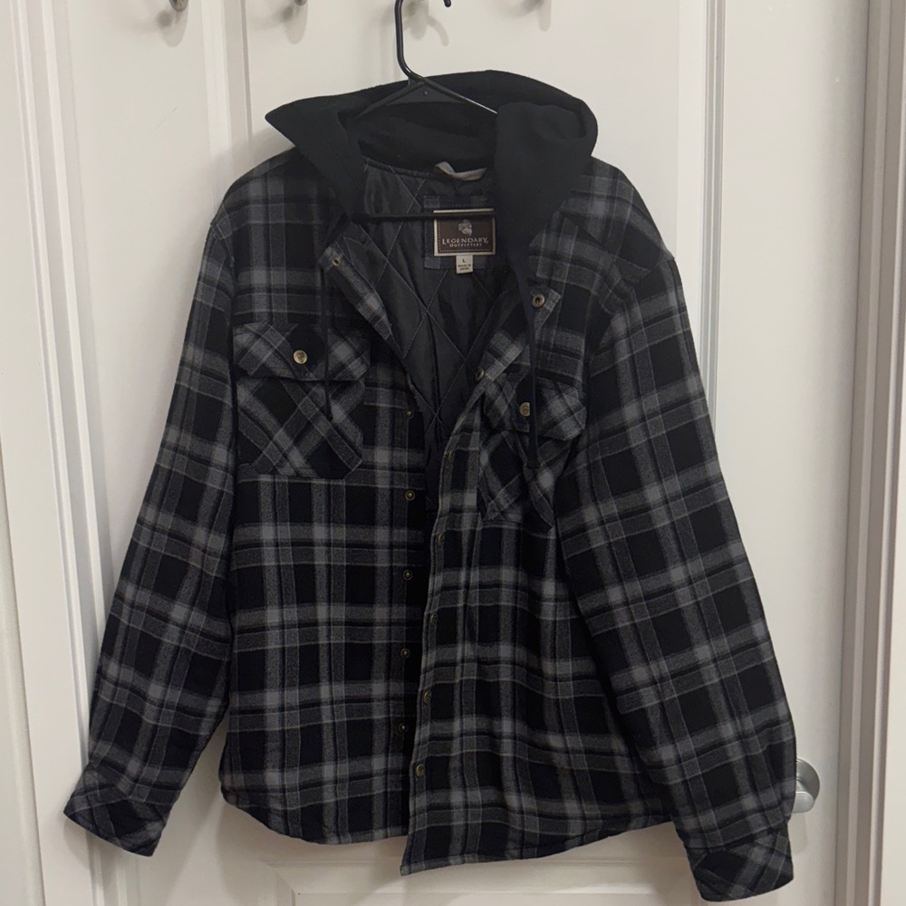 Black and Gray Plaid Hooded Jacket